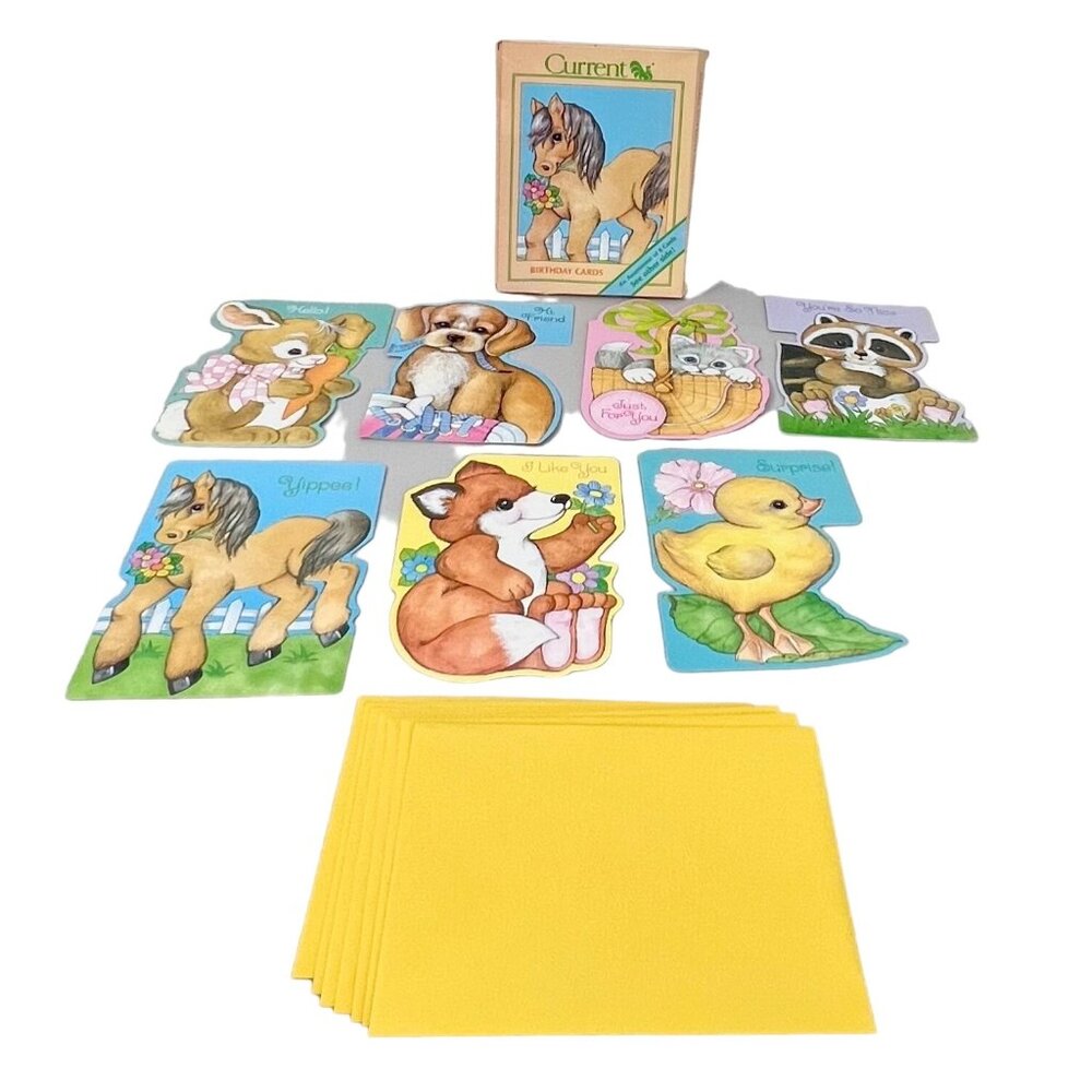 Vintage Current Animal Cut-Outs Childrens Birthday Cards Set Of 7 w/ Envelopes